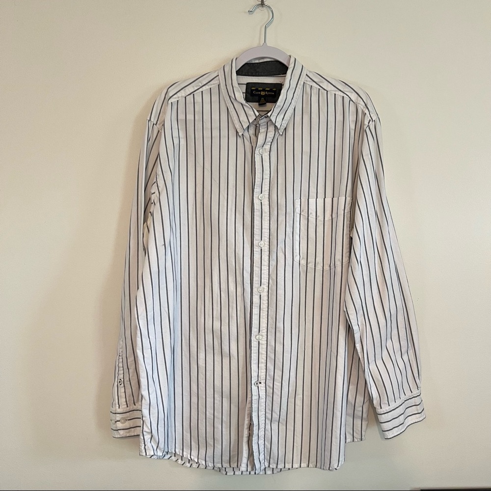 Club Room | Men's Buttondown White with Grey Stripes Shirt | EUC | XL